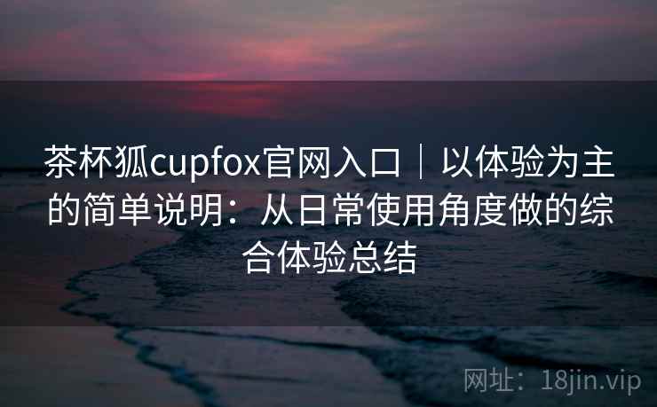 茶杯狐cupfox官网入口｜以体验为主的简单说明：从日常使用角度做的综合体验总结